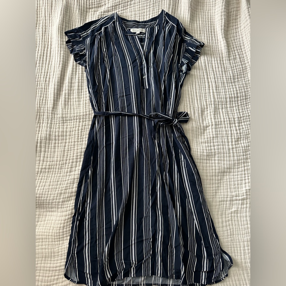 LOFT navy and white stripe dress, size M
